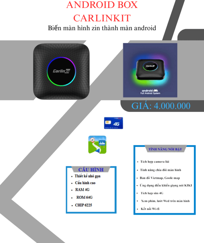 Android Box Carlinkit Tbox Ambient QCM6225 Ram 4GB/64GB Hot Nhất Hiện Nay