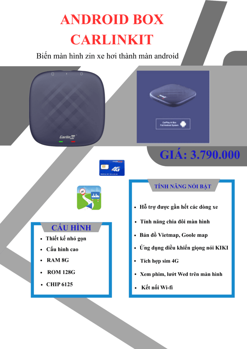 Android Box Carlinkit Tbox Plus QCM6125 Ram 8GB/128GB Chính Hãng