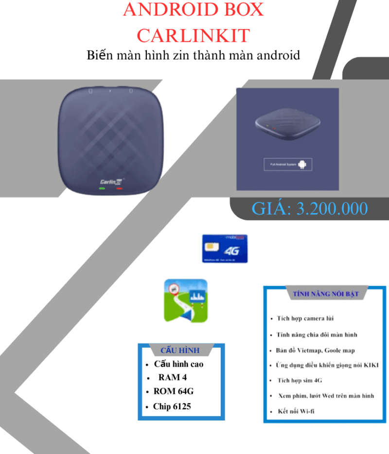 Android Box Carlinkit Tbox Plus QCM6125 Ram 8GB/128GB Chính Hãng