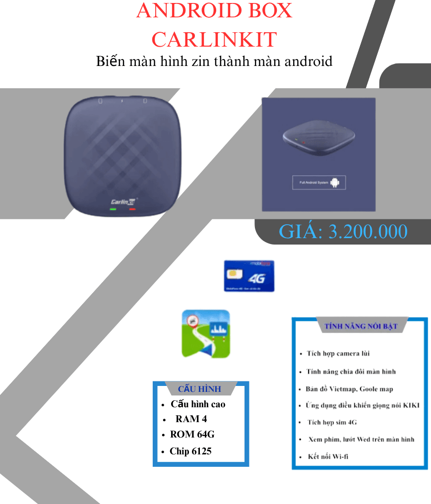 Android Box Carlinkit Tbox Plus QCM6125 Ram 8GB/128GB Chính Hãng
